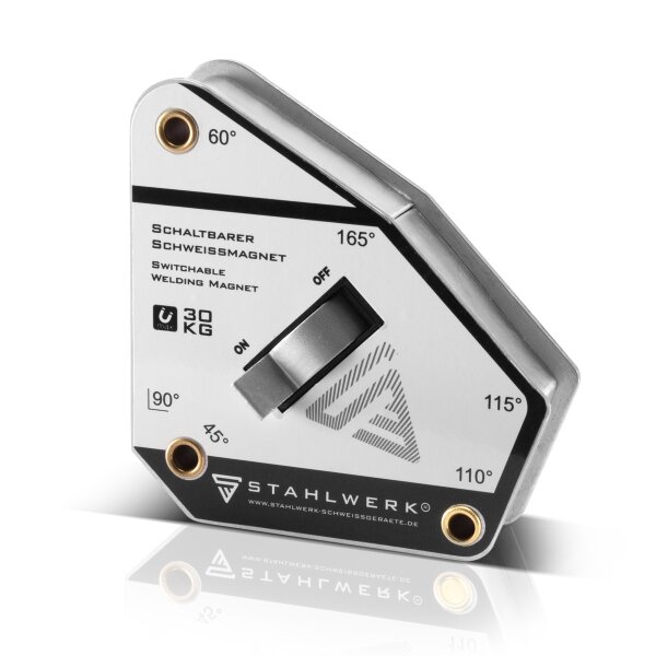 STAHLWERK switchable magnetic welding angle / multi-angle welding magnet 45&deg; to 165&deg; with a holding force of 30 kg / 66 lbs