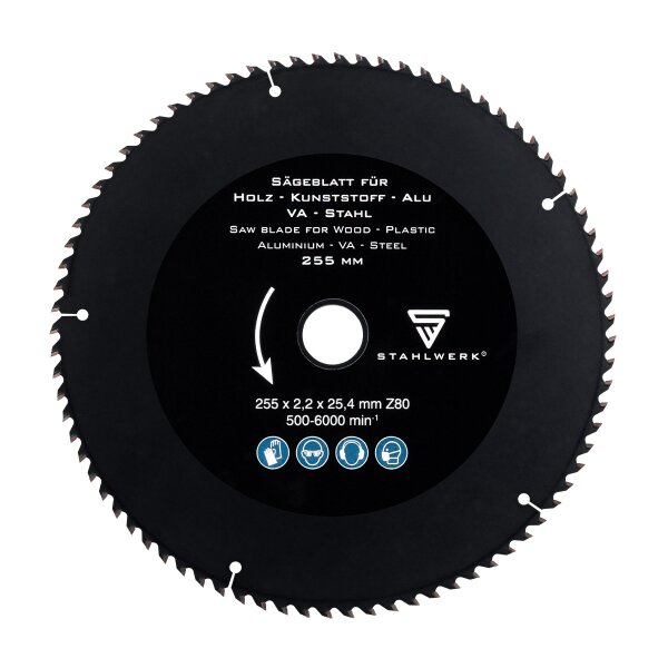 STAHLWERK Saw Blade for Metal Cutting Saw / Metal Circular Saw Black 255 x 25.4 mm / 10&quot;