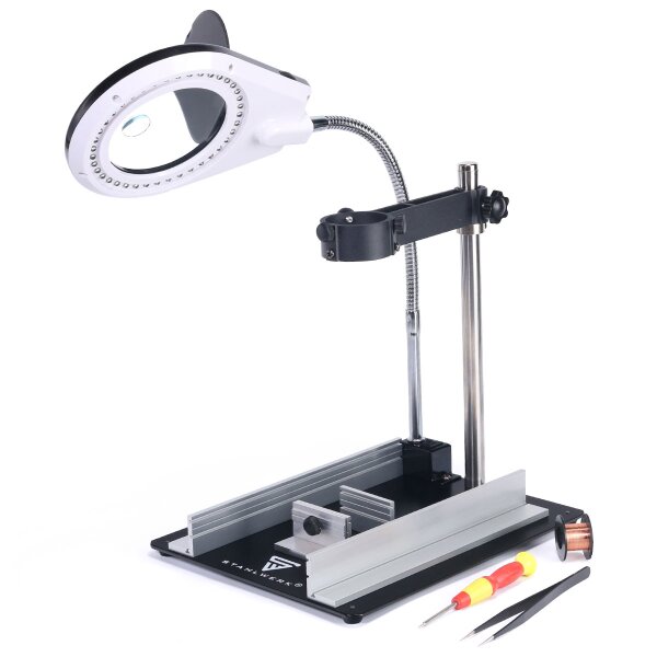 STAHLWERK DML 90-ST LED table lamp with magnifying glass and hot air piston holder