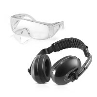 STAHLWERK AS-3 work protection set with scratch-resistant safety goggles and hearing protection for safe work in the workshop