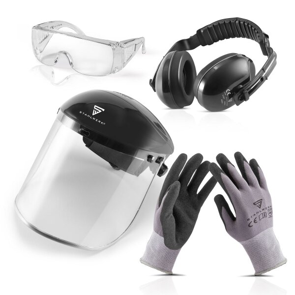 STAHLWERK 4-piece combination protection set KS-1 with hearing protection, safety goggles, face shield and protective gloves for safe work