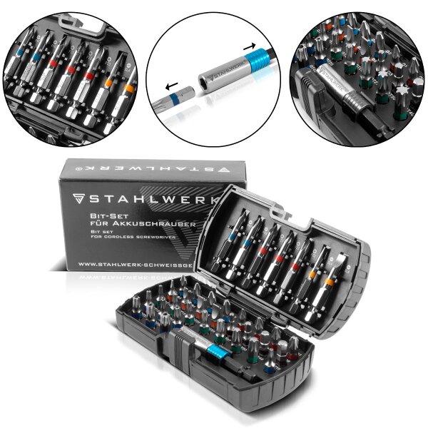 STAHLWERK 38-piece chrome vanadium bit set with magnetic holder and quick-change device suitable for cordless screwdrivers and hand drills